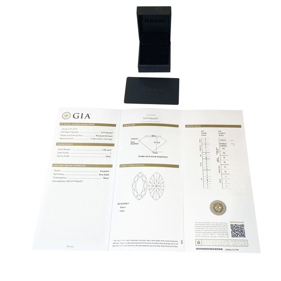 Ritani Marquise Diamond Engagement Ring in 18k Yellow Gold I VVS2 1.38 CTW - Picture 4 of 5